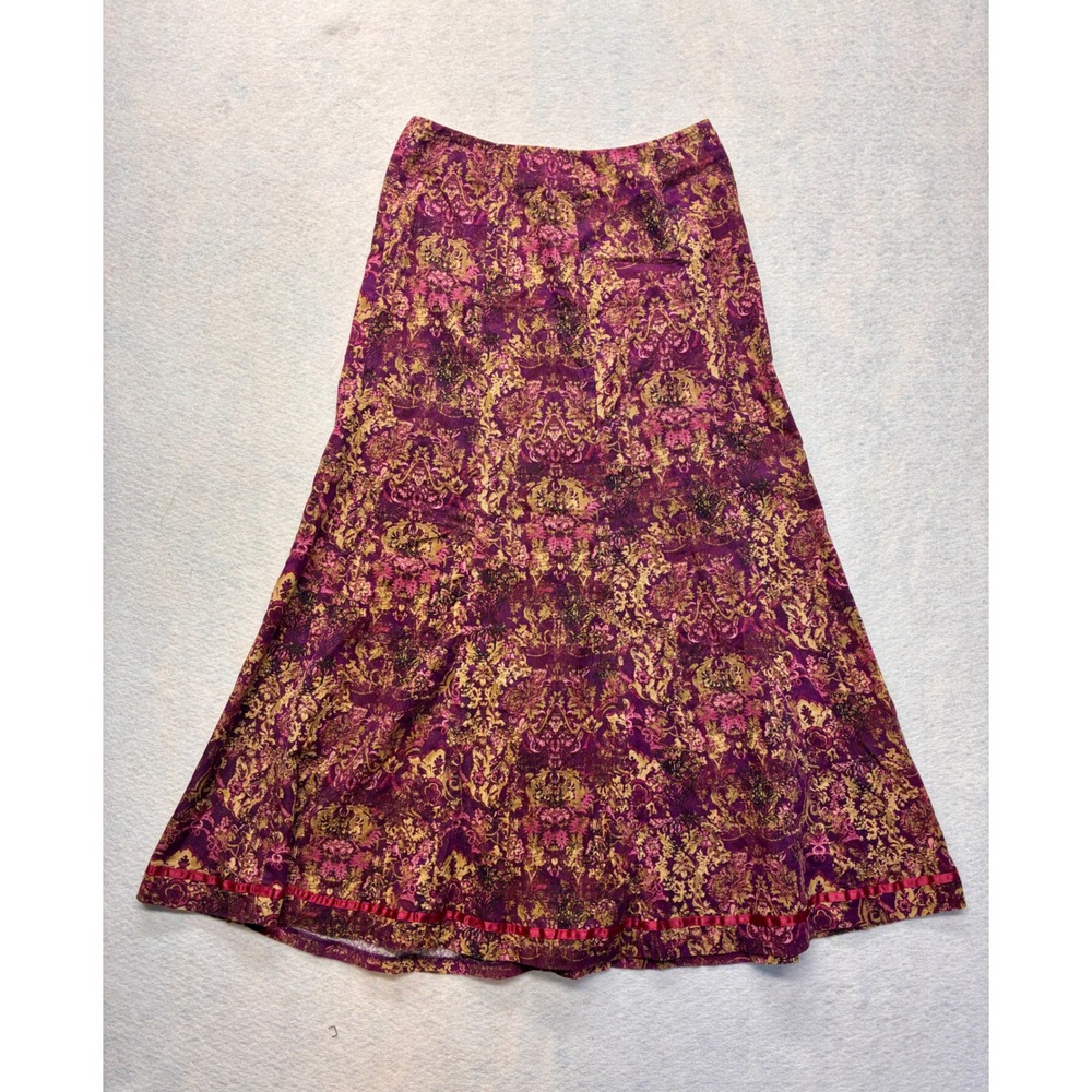 Chadwick's Vintage Corduroy Maxi Skirt Whimsigoth Damask Floral Ribbon 4 Purple